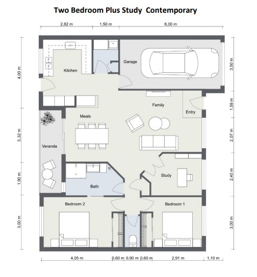 Unit 36 - 2 Bedroom + Study with Garage 58 2 Bedroom Plus Study Contemporary Floor Plan